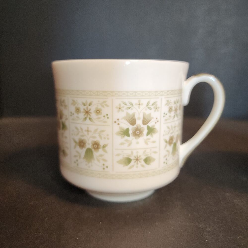 Royal Doulton Tea Coffee China Cup~Samarra~Green Tan Floral, England Set of 2